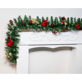 Hectarul - Ghirlanda de Craciun 180 cm verde cu funde aurii si Craciunite rosii - MagicHome